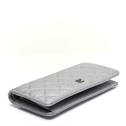 Chanel Metallic Caviar Quilted Yen Wallet Silver 4 of 14