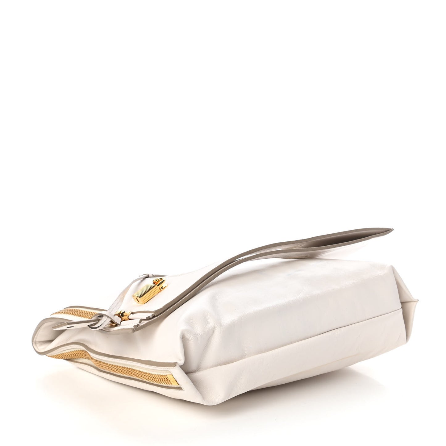 Ramskin Large Alix Padlock Zip Shoulder Bag White