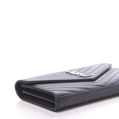 Saint Laurent Grain De Poudre Matelasse Chevron Monogram Chain Wallet Black 8 of 10