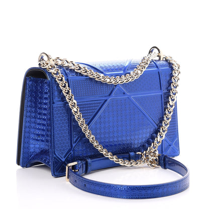 Christian Dior Metallic Patent Micro-Cannage Medium Diorama Flap Bag Blue 3 of 8