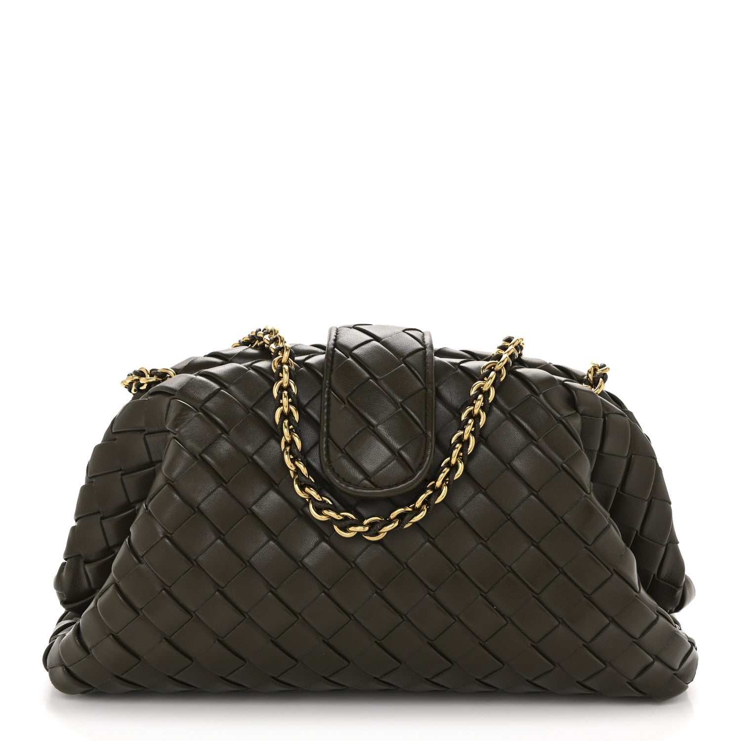 Bottega Veneta Nappa Intrecciato Teen The Lauren 1980 Clutch With Chain Khaki 1 of 12
