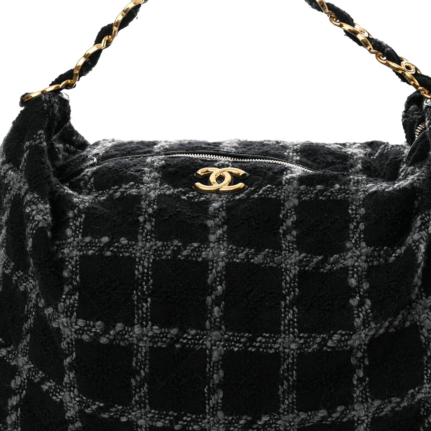 Tweed Maxi Chain Hobo Black Gray