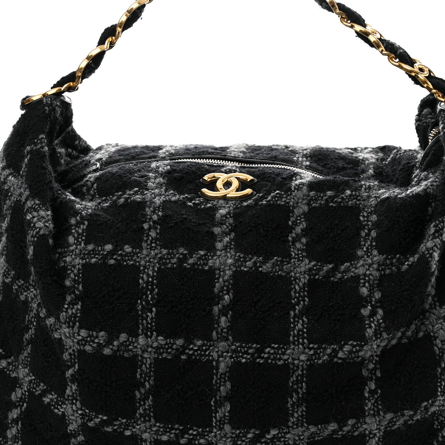 Chanel Tweed Maxi Chain Hobo Black Gray 7 of 10
