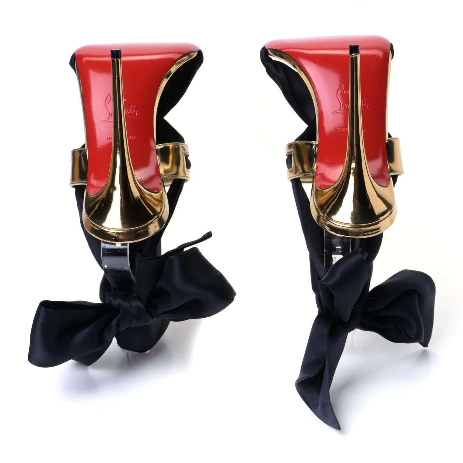 Christian Louboutin Specchio Crepe Foulard Cheville 100 Sandals 37 Gold Black 6 of 9