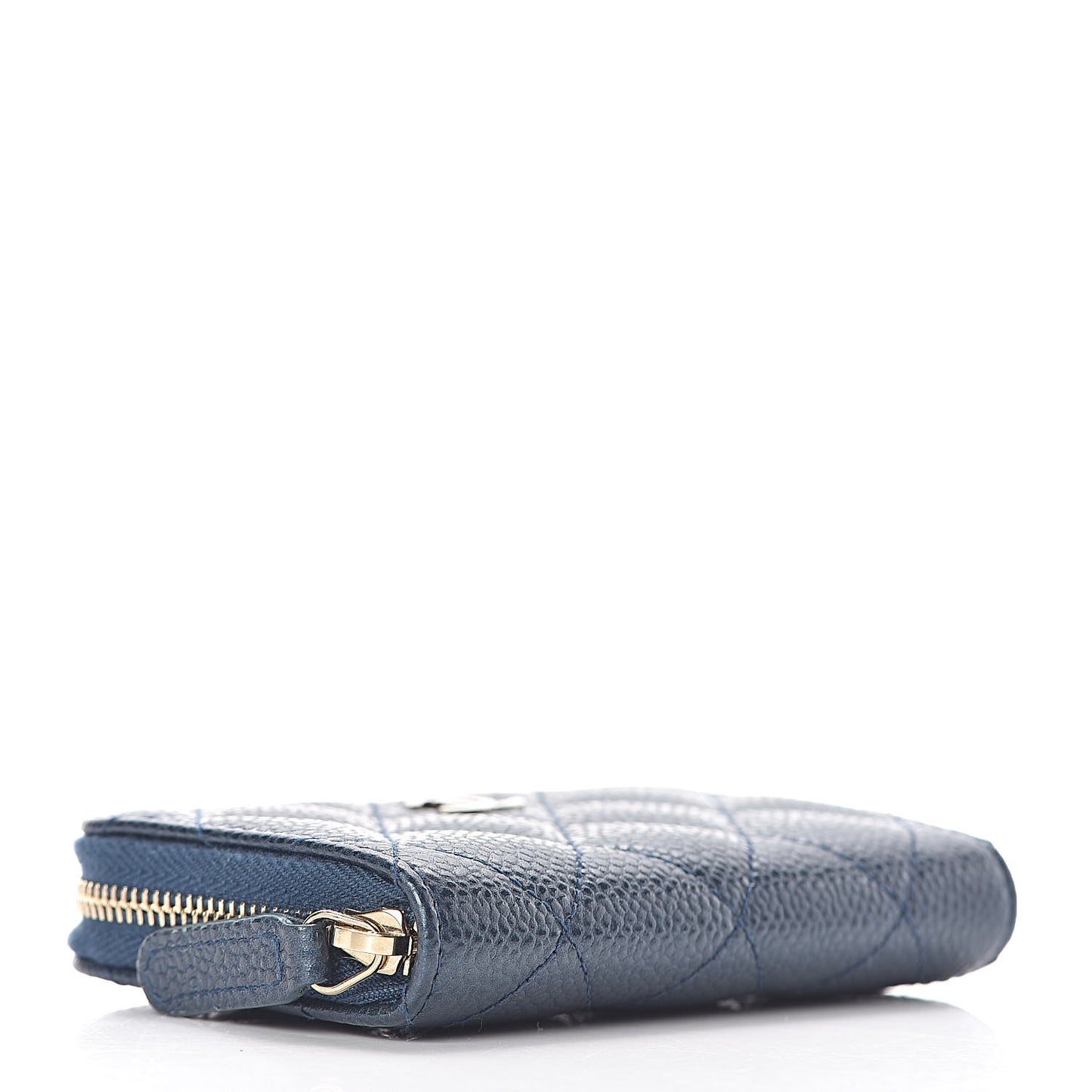 Metallic Caviar Quilted Zip Coin Purse Dark Blue