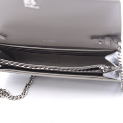 Burberry Metallic Calfskin Crocodile Embossed Hannah Wallet On Chain Silver 5 of 11