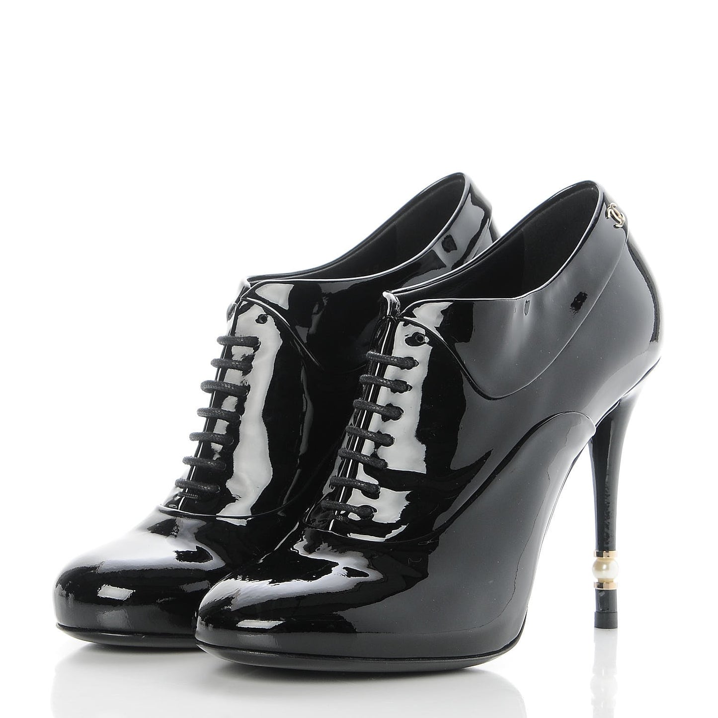Patent Calfskin Oxford Lace Up Booties 36 Black