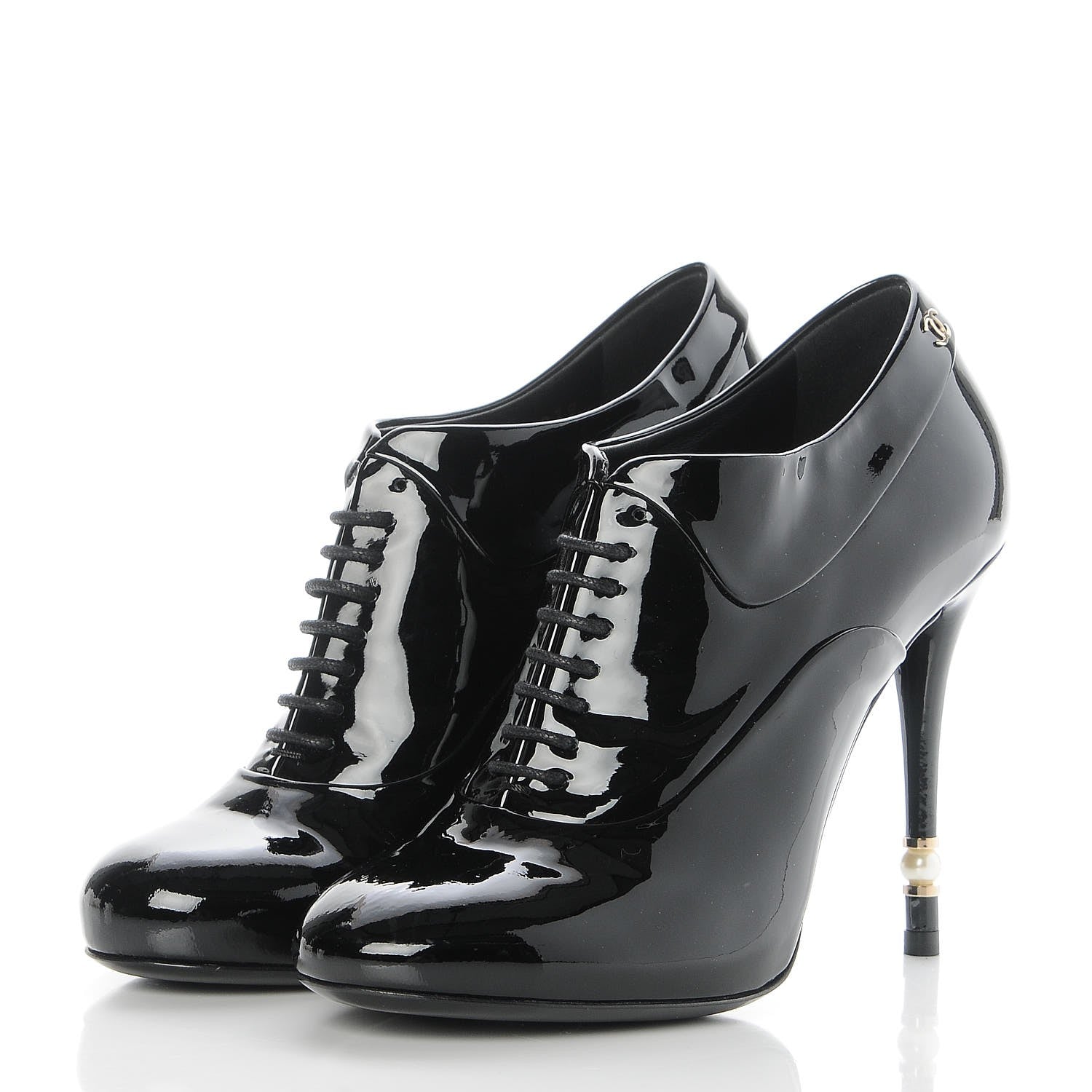 Chanel Patent Calfskin Oxford Lace Up Booties 36 Black 3 of 8