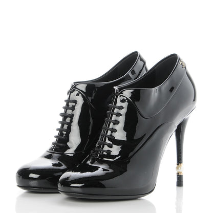 Chanel Patent Calfskin Oxford Lace Up Booties 36 Black 3 of 8