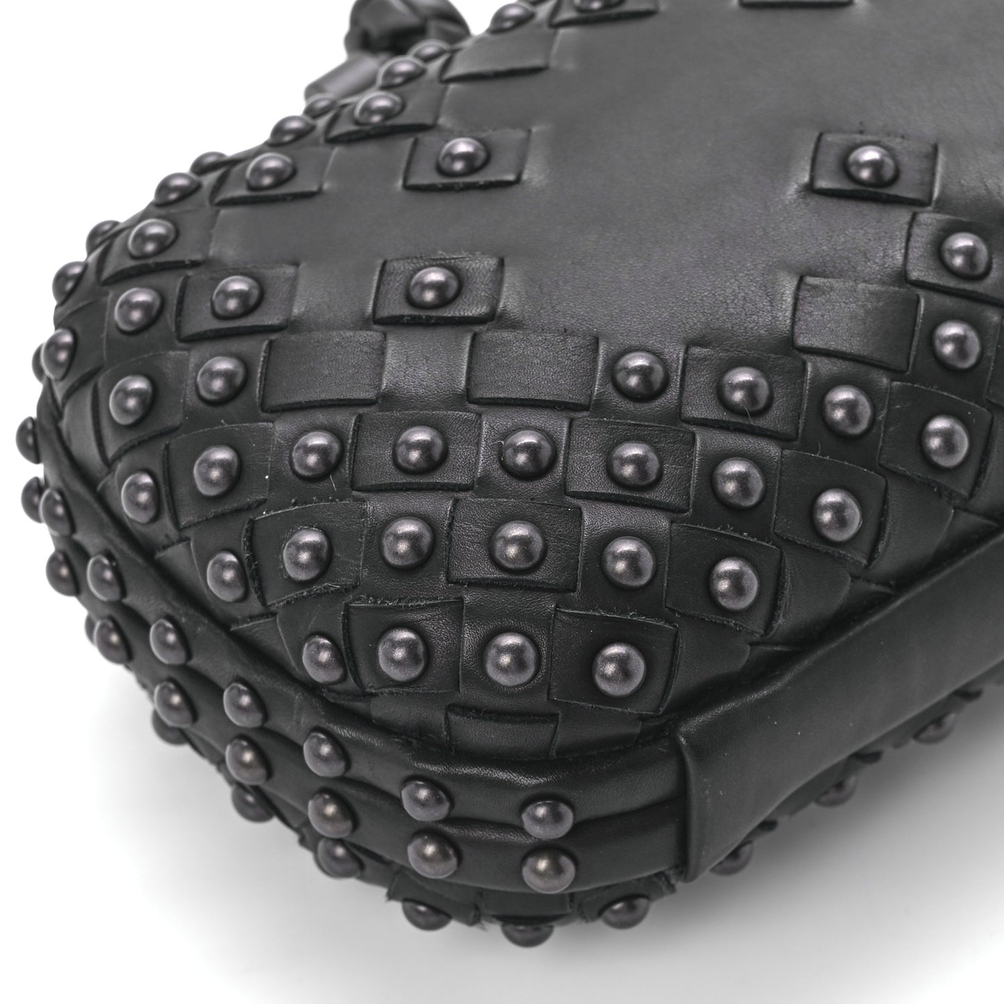 Waxy Nappa Intrecciato Knot Studded Clutch Black
