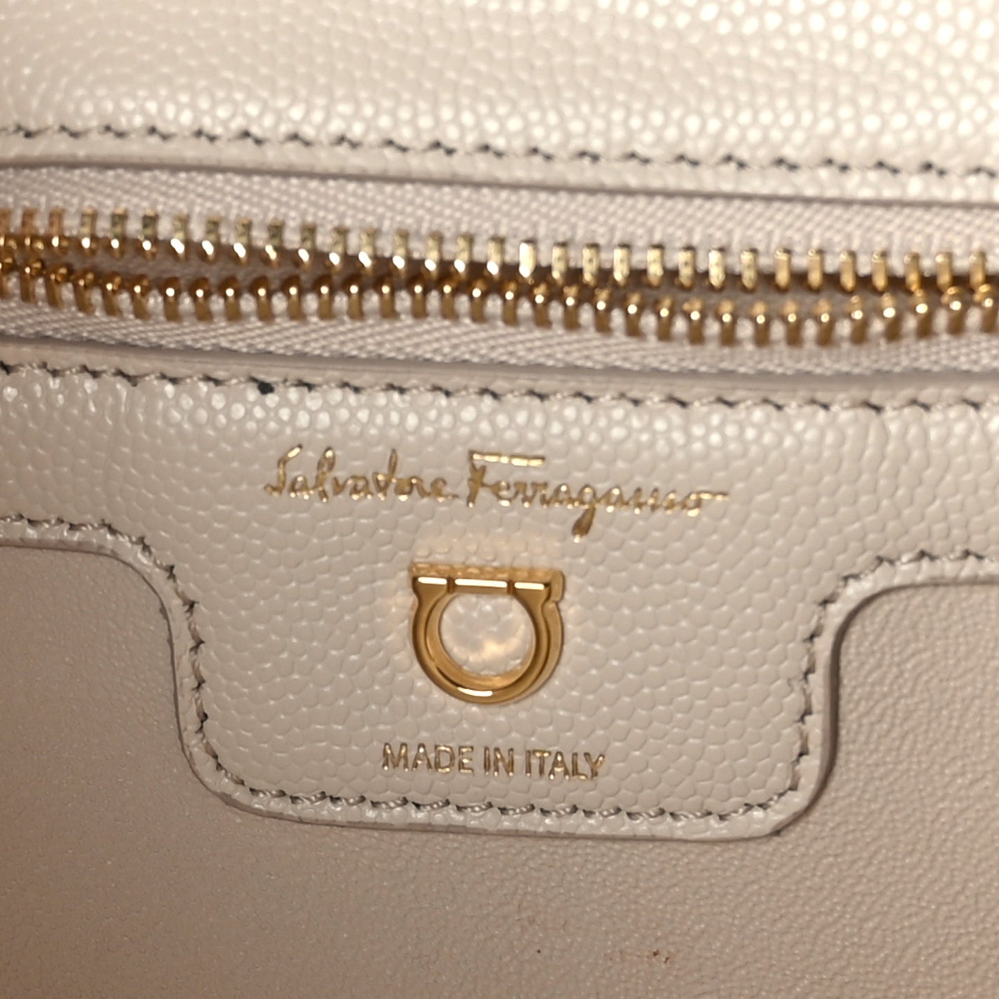 Calfskin Quilted Gancini Flap Bag Bone