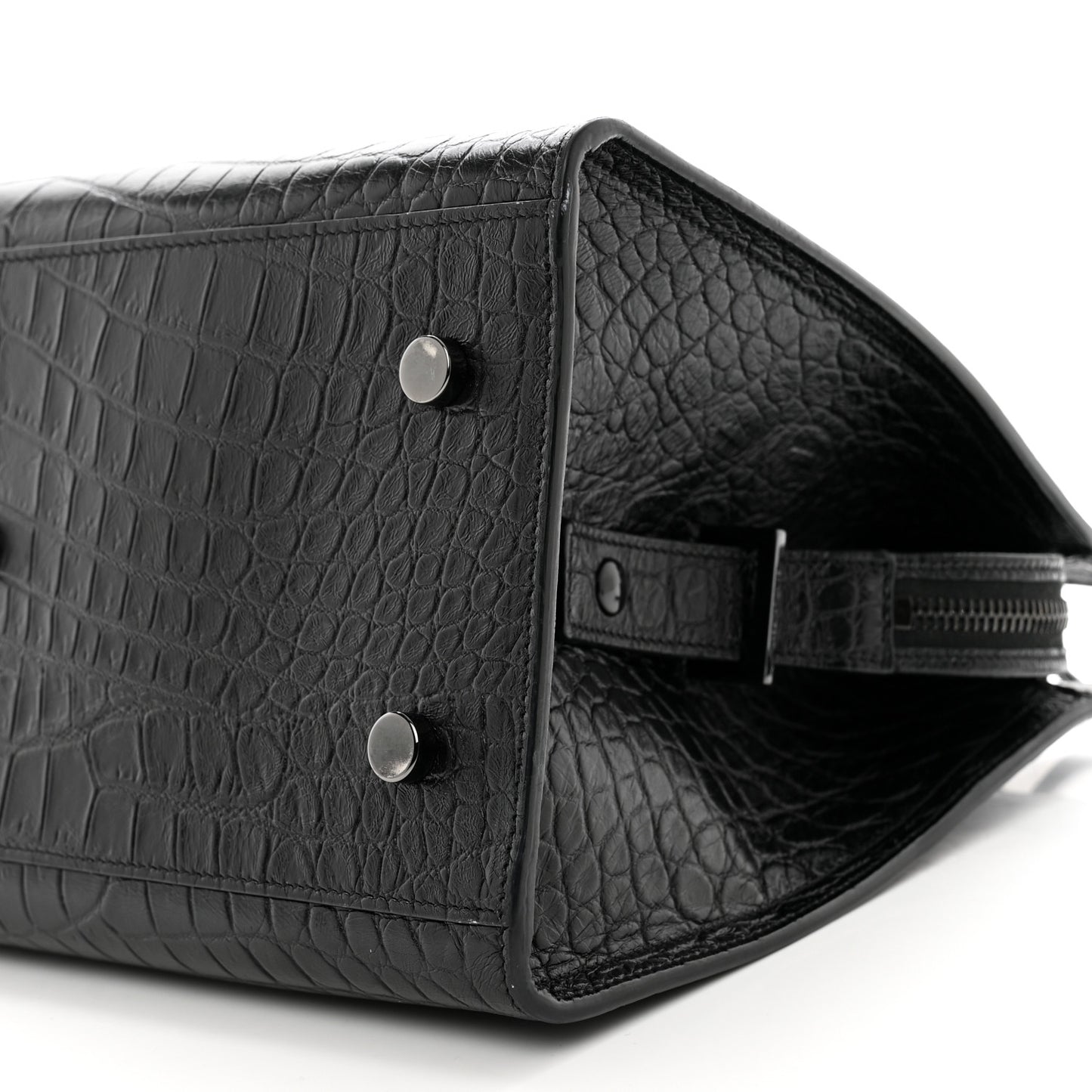 Calfskin Crocodile Embossed Small Monogram Cabas Black