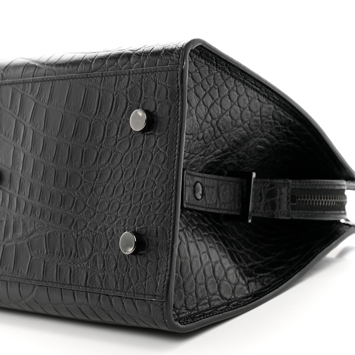 Saint Laurent Calfskin Crocodile Embossed Small Monogram Cabas Black 8 of 8