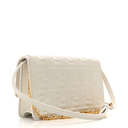 Fendi Nappa Matisse FF Embossed Wallet On Chain Baguette White 3 of 14