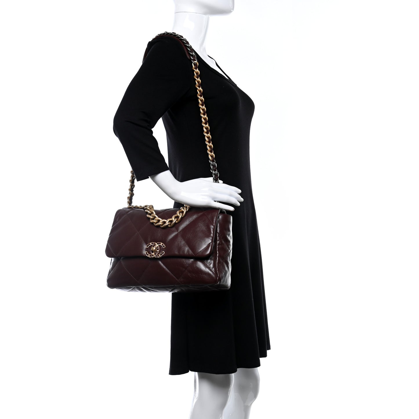 Shiny Goatskin Quilted Large Chanel 19 Flap Brown