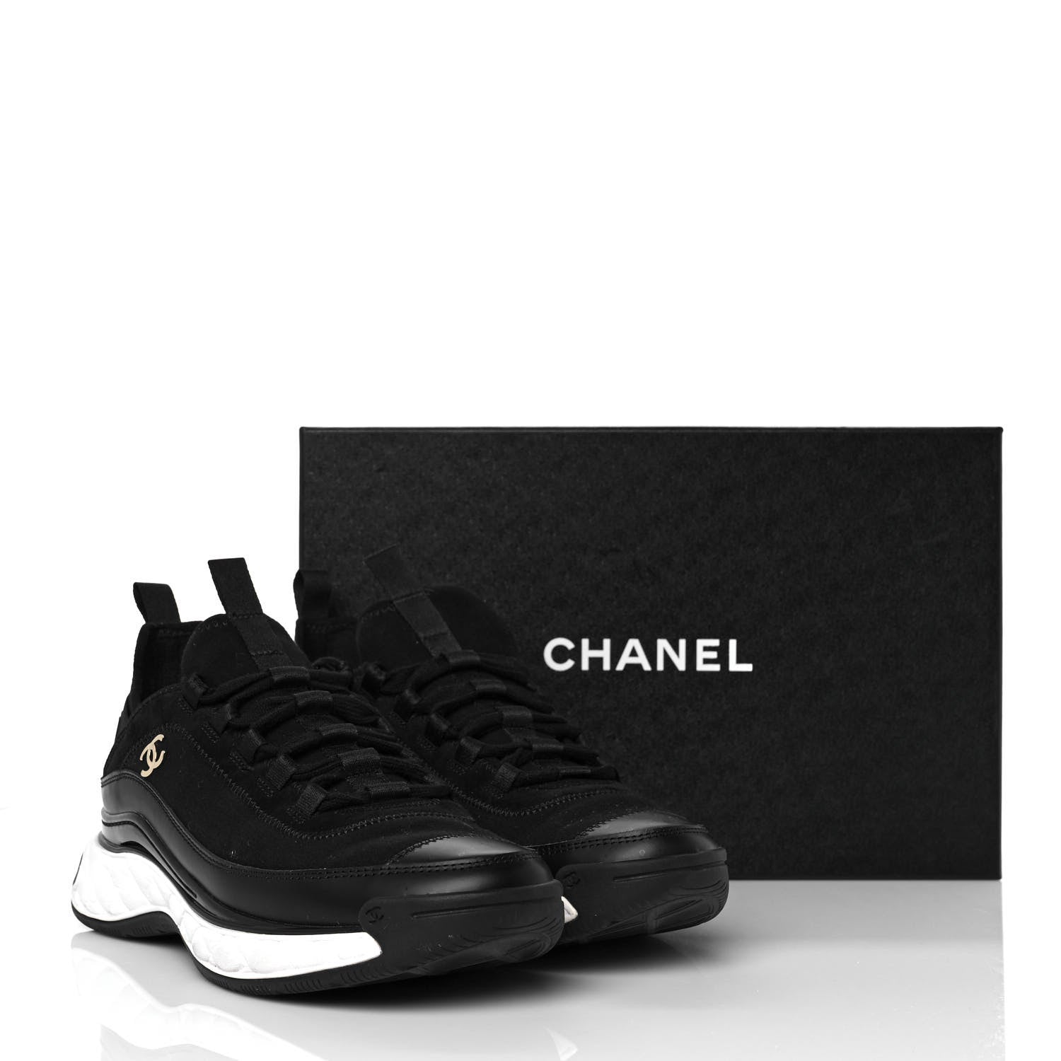 Chanel Velvet Calfskin Mixed Fibers CC Sneakers 39 Black 9 of 9