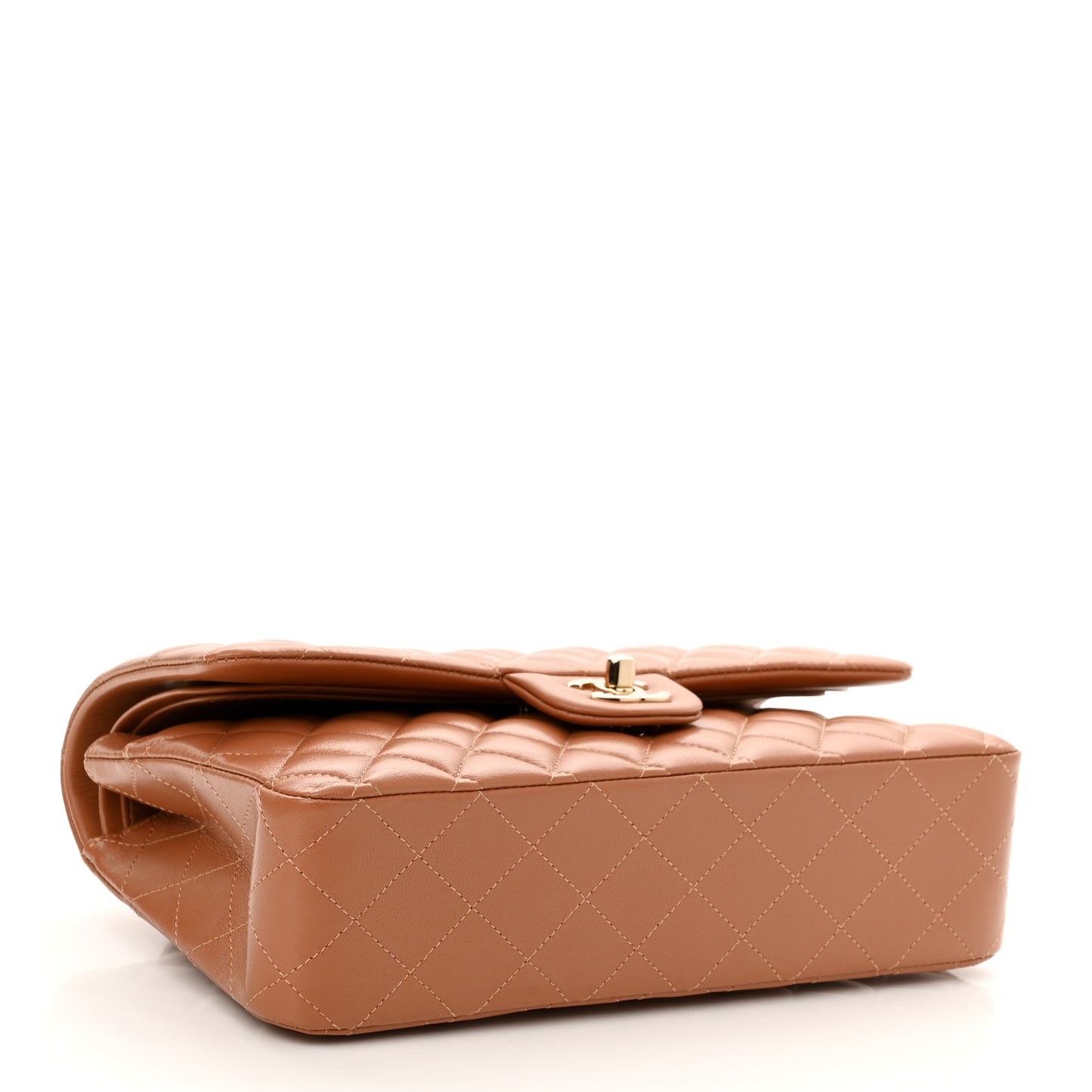 Lambskin Quilted Medium Double Flap Brown