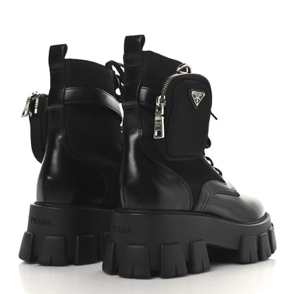 Prada Spazzolato Rois Re-Nylon Metal Triangle Logo Monolith Pouch Pocket 55mm Boots 39.5 Black 4 of 9