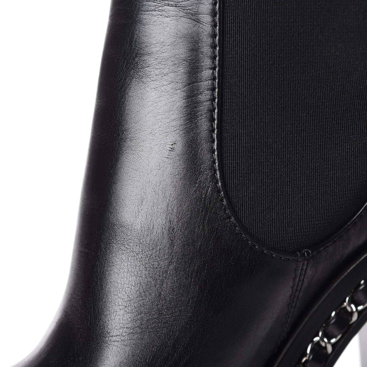 Calfskin Chain Around Elastic Boots 39 Black