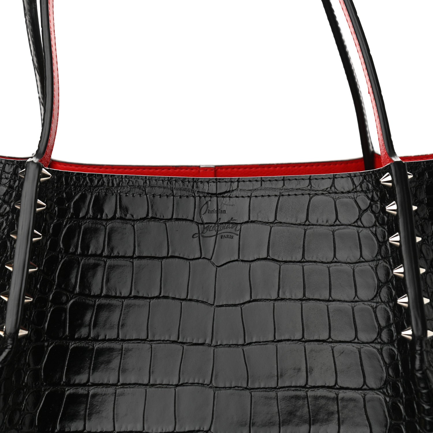 Christian Louboutin Calfskin Crocodile Embossed Spikes Large Cabarock Black 7 of 12