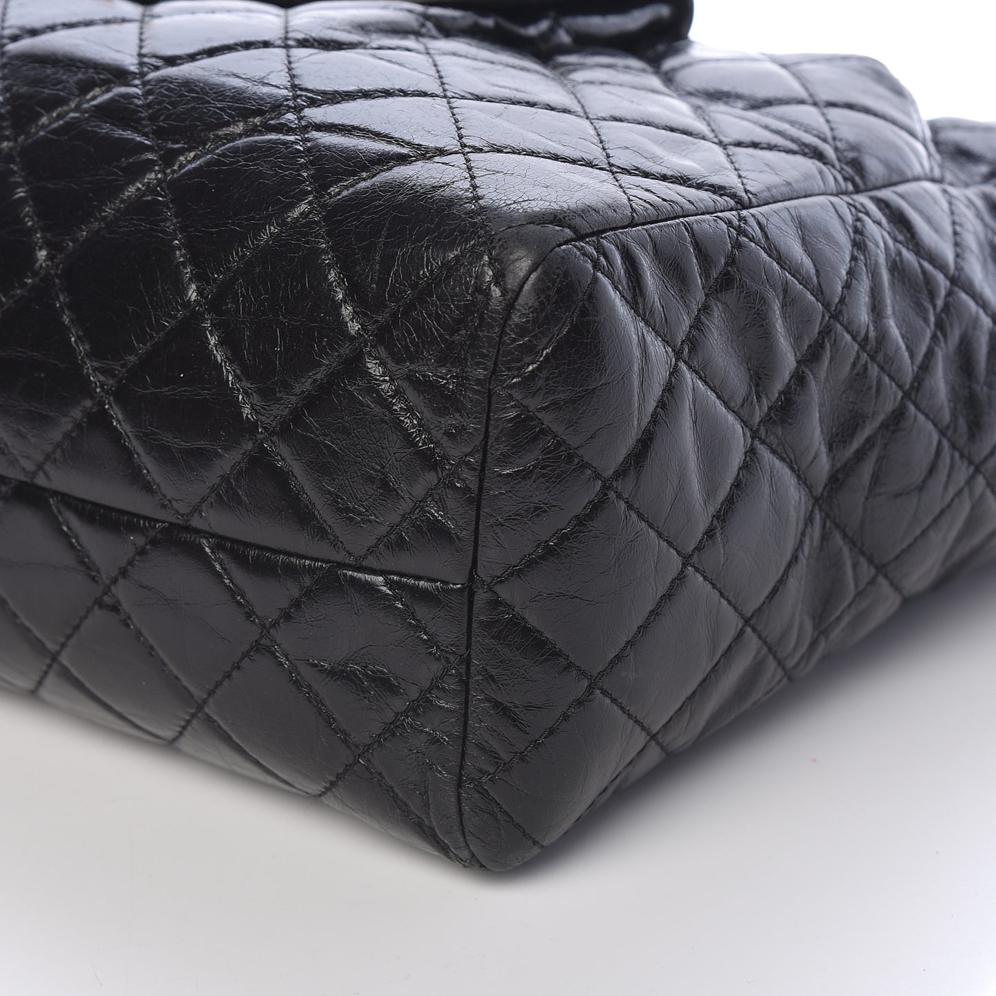 Glazed Calfskin Quilted Large Front Pocket Tote Black