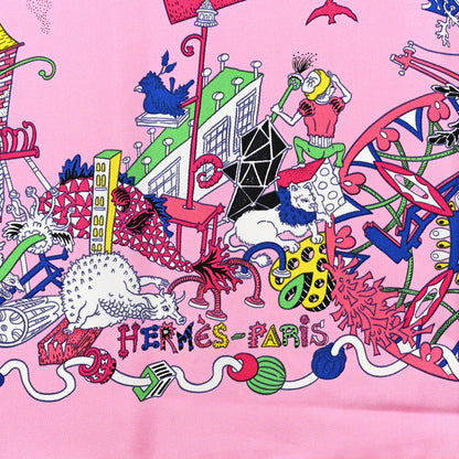 Hermes Silk La Folle Parade Scarf 90 Rose White Multicolor 2 of 8