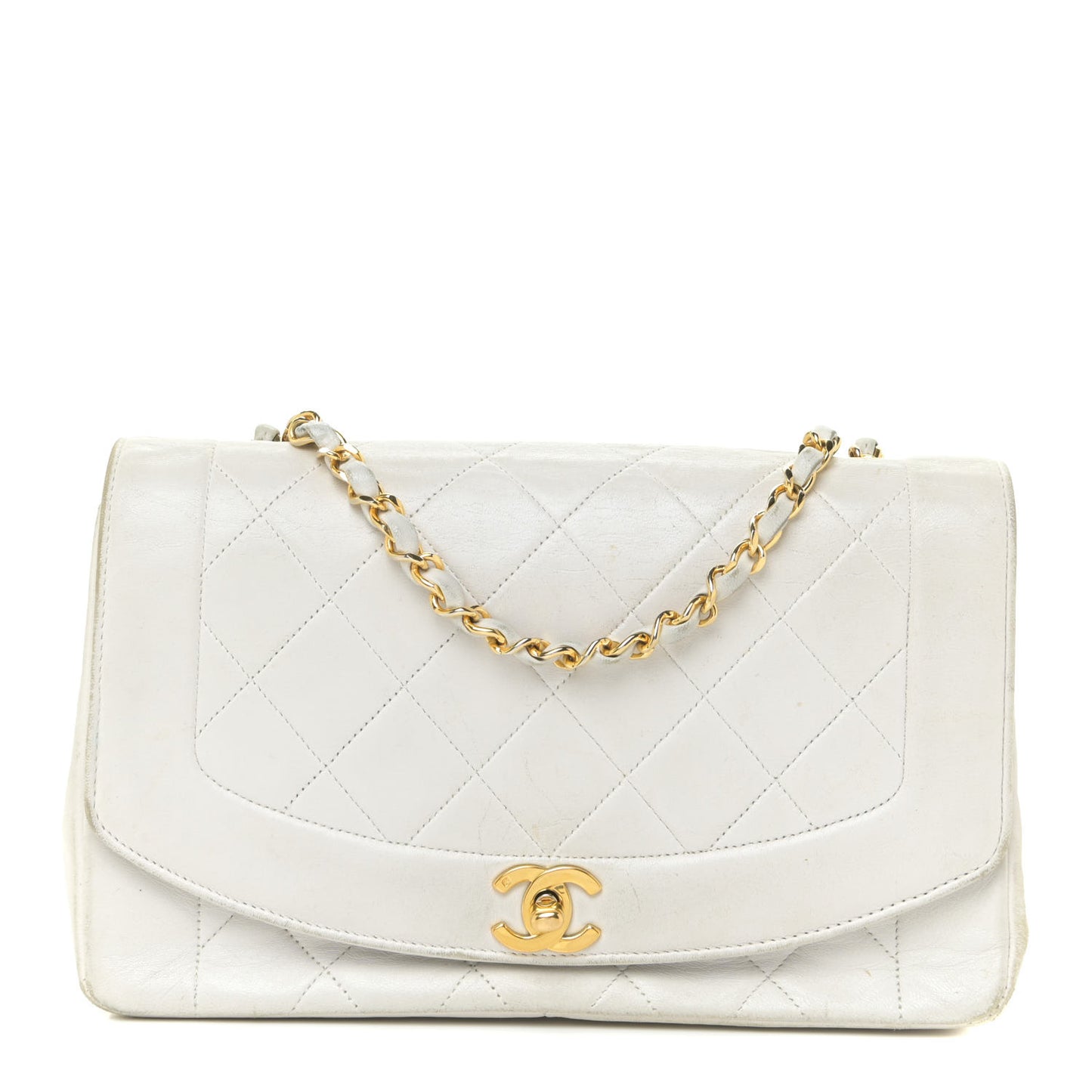 Lambskin Quilted Medium Single Flap White
