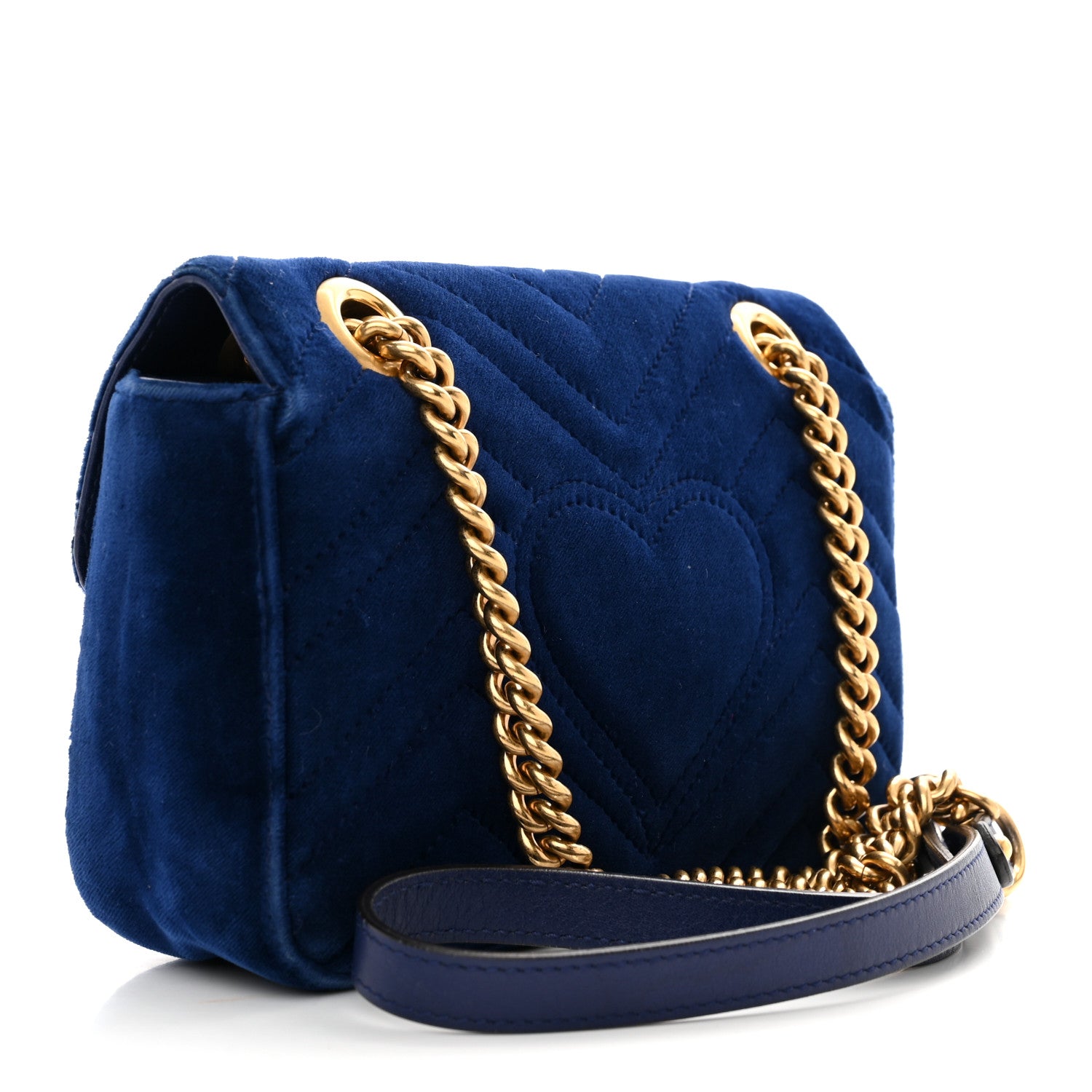 Gucci Velvet Matelasse Mini GG Marmont Shoulder Bag Cobalt Blue 3 of 12