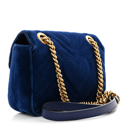 Gucci Velvet Matelasse Mini GG Marmont Shoulder Bag Cobalt Blue 3 of 12