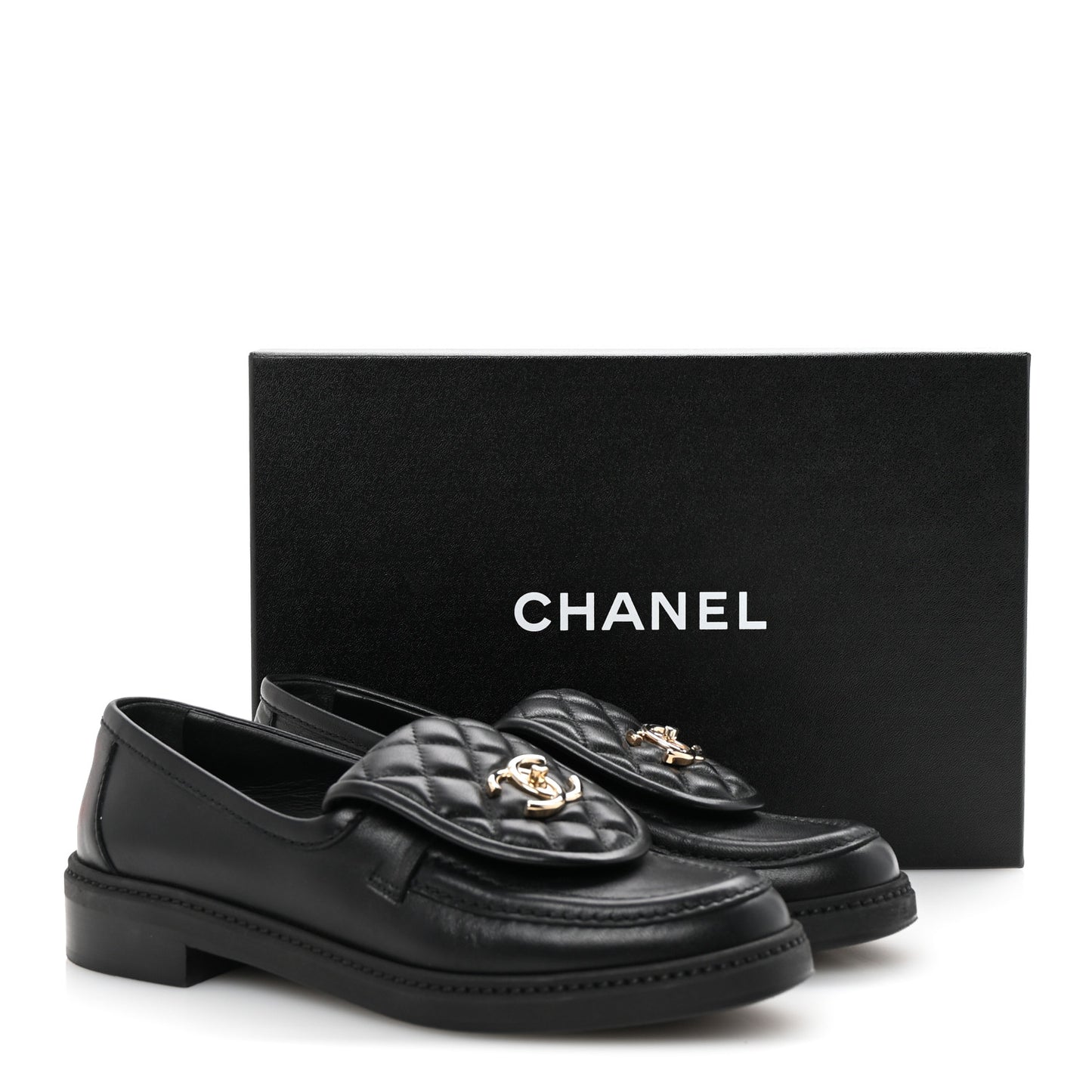 Lambskin Quilted CC Turnlock Loafers 38 Black