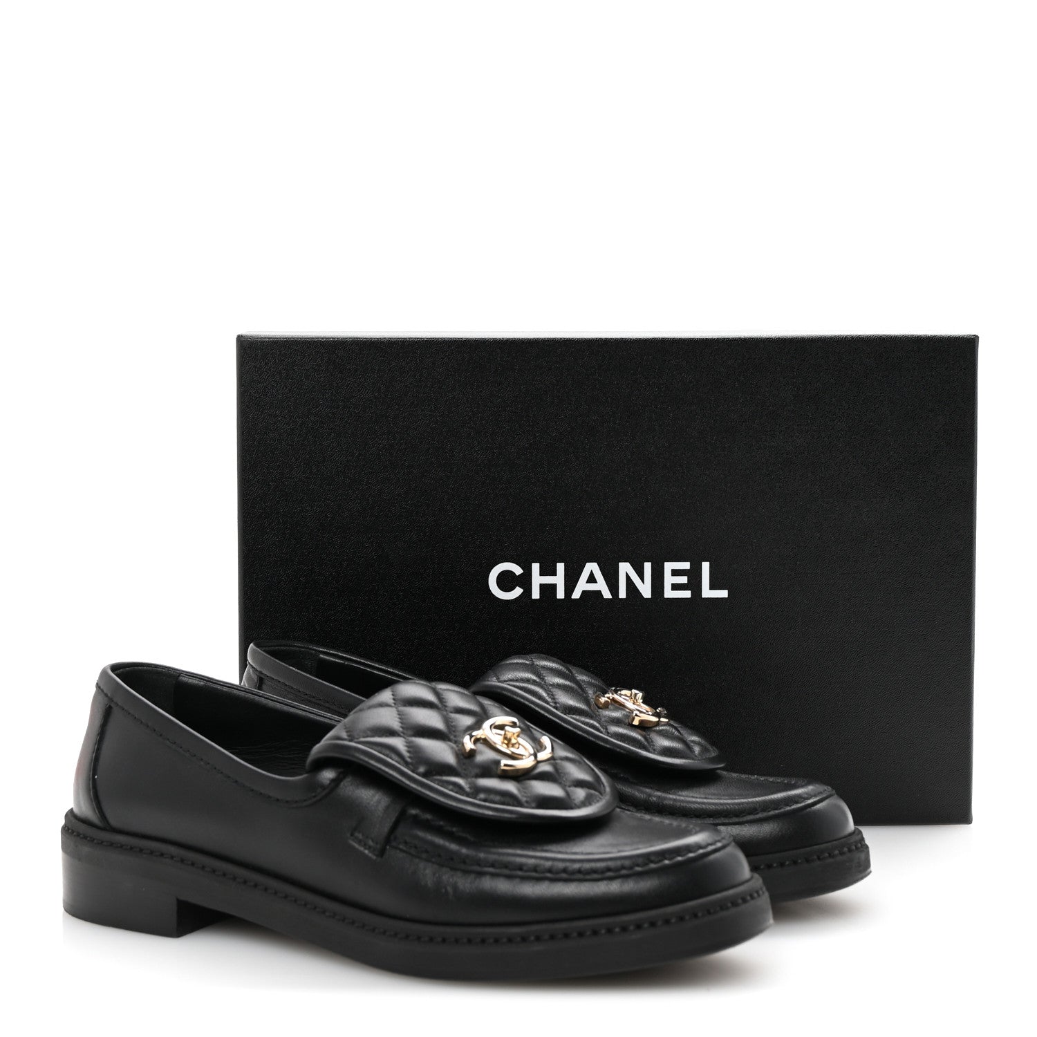 Chanel Lambskin Quilted CC Turnlock Loafers 38 Black 10 of 10