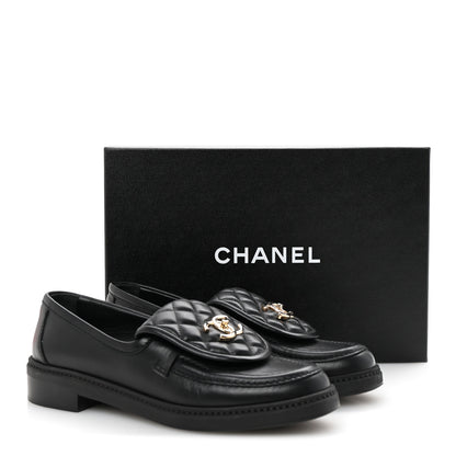Chanel Lambskin Quilted CC Turnlock Loafers 38 Black 10 of 10