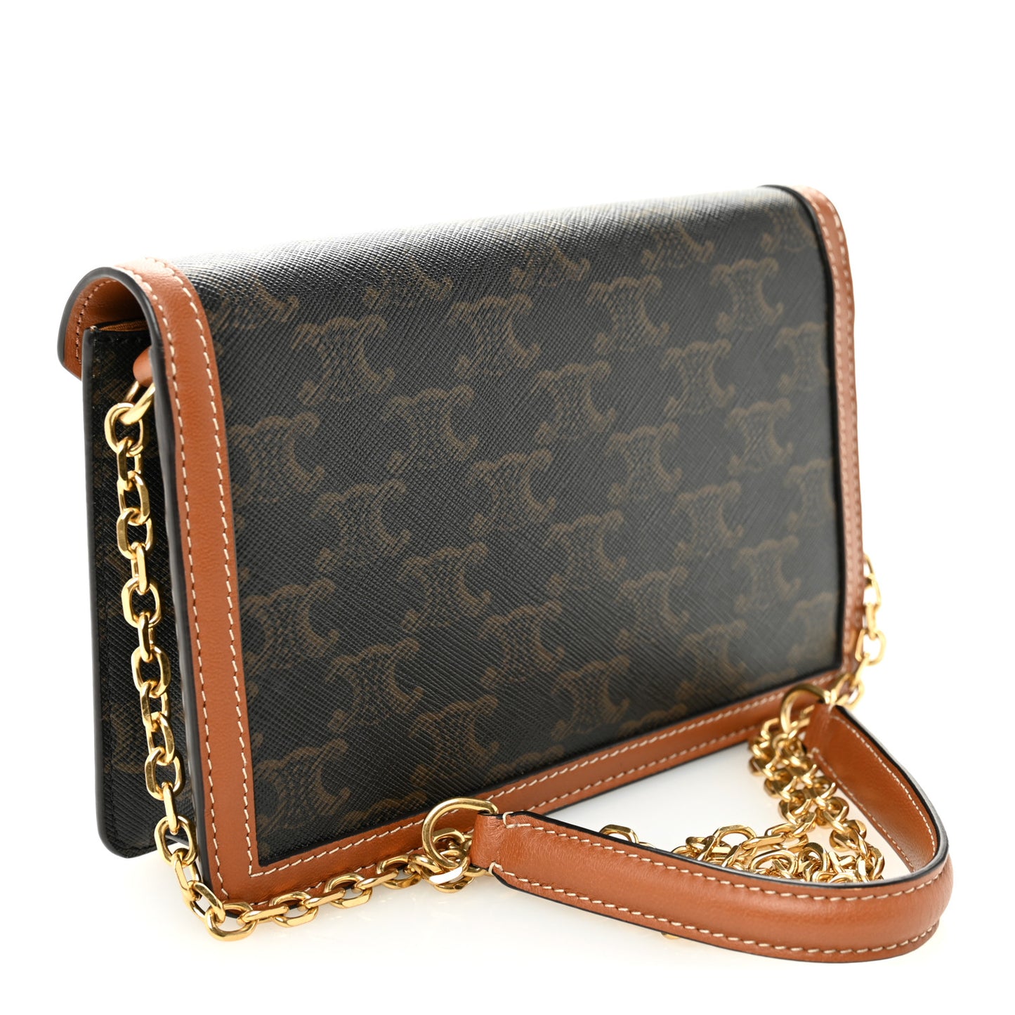 Triomphe Canvas Calfskin Wallet on Chain Tan