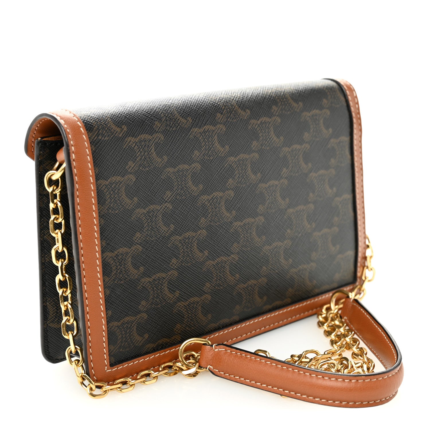 Celine Triomphe Canvas Calfskin Wallet on Chain Tan 3 of 10