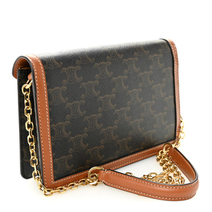 Celine Triomphe Canvas Calfskin Wallet on Chain Tan 3 of 10