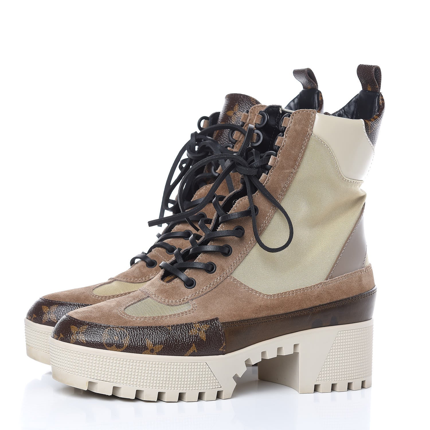 Louis Vuitton Suede Calfskin Monogram Laureate Platform Desert Boots 41 Beige 3 of 9