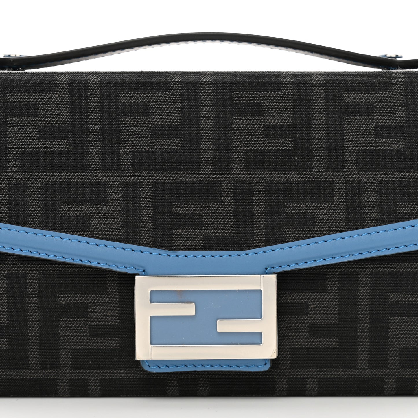 Recycled Fabric Jacquard Vitello King FF 1974 Baguette Soft Trunk Asfalto Black Fiordaliso