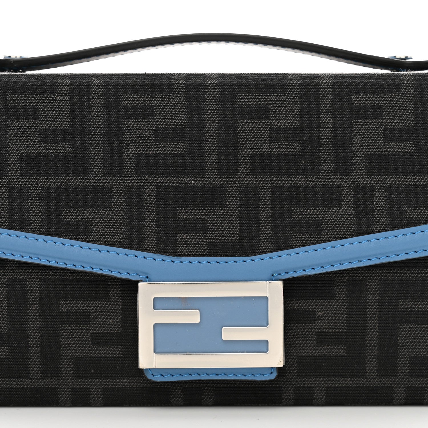 Fendi Recycled Fabric Jacquard Vitello King FF 1974 Baguette Soft Trunk Asfalto Black Fiordaliso 5 of 9