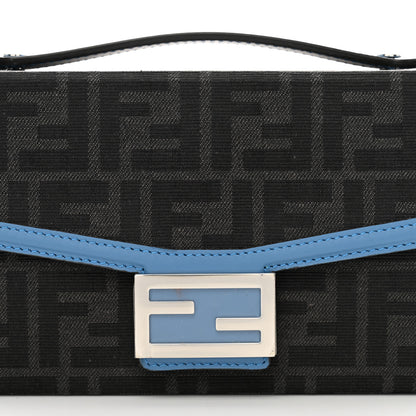 Fendi Recycled Fabric Jacquard Vitello King FF 1974 Baguette Soft Trunk Asfalto Black Fiordaliso 5 of 9
