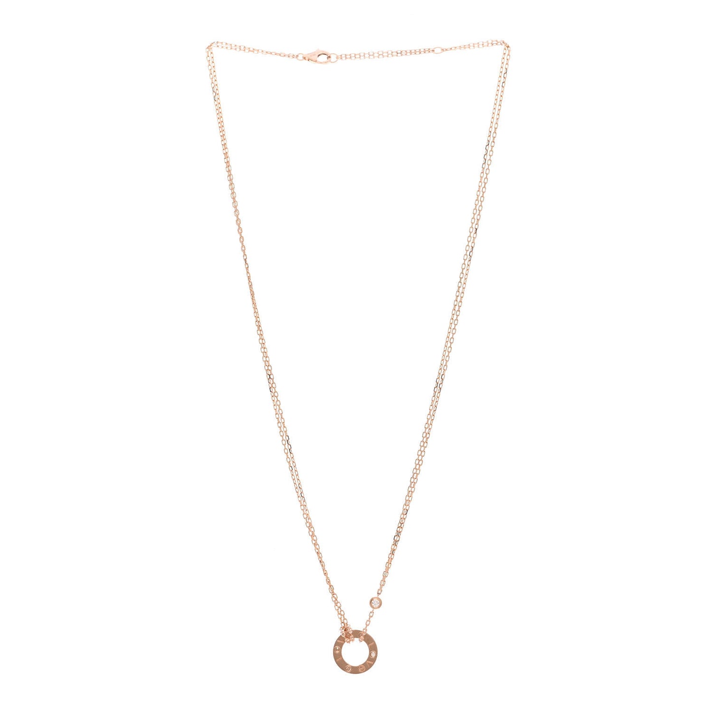 18K Pink Gold 2 Diamond LOVE Necklace
