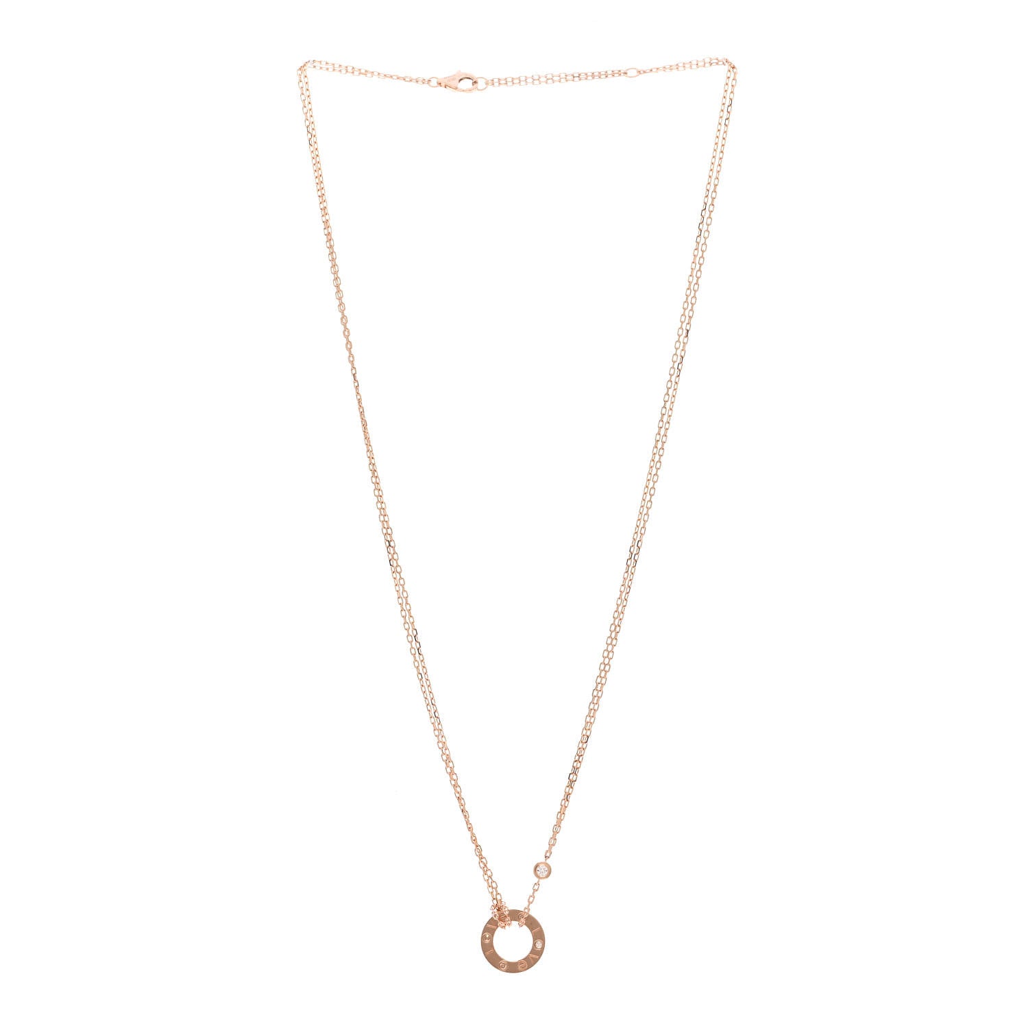 Cartier 18K Pink Gold 2 Diamond LOVE Necklace 3 of 4