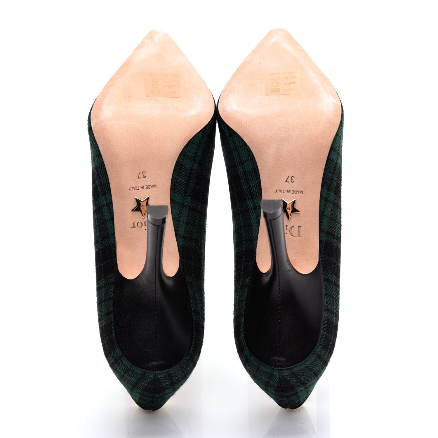 Christian Dior Canvas Ribbon Tartan Print Embroidered J'Adior 100mm Pumps 37 Black Green 5 of 9