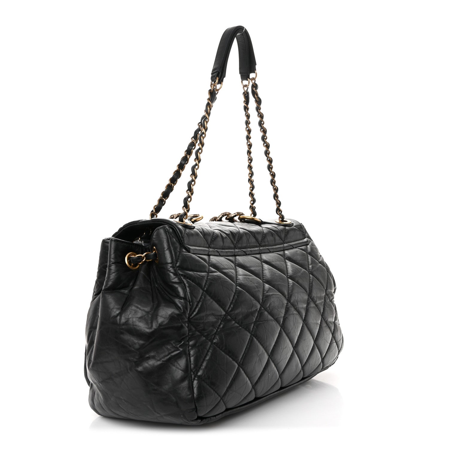 Chanel Aged Calfskin Quilted Large Pondichery Flap Black 3 of 10