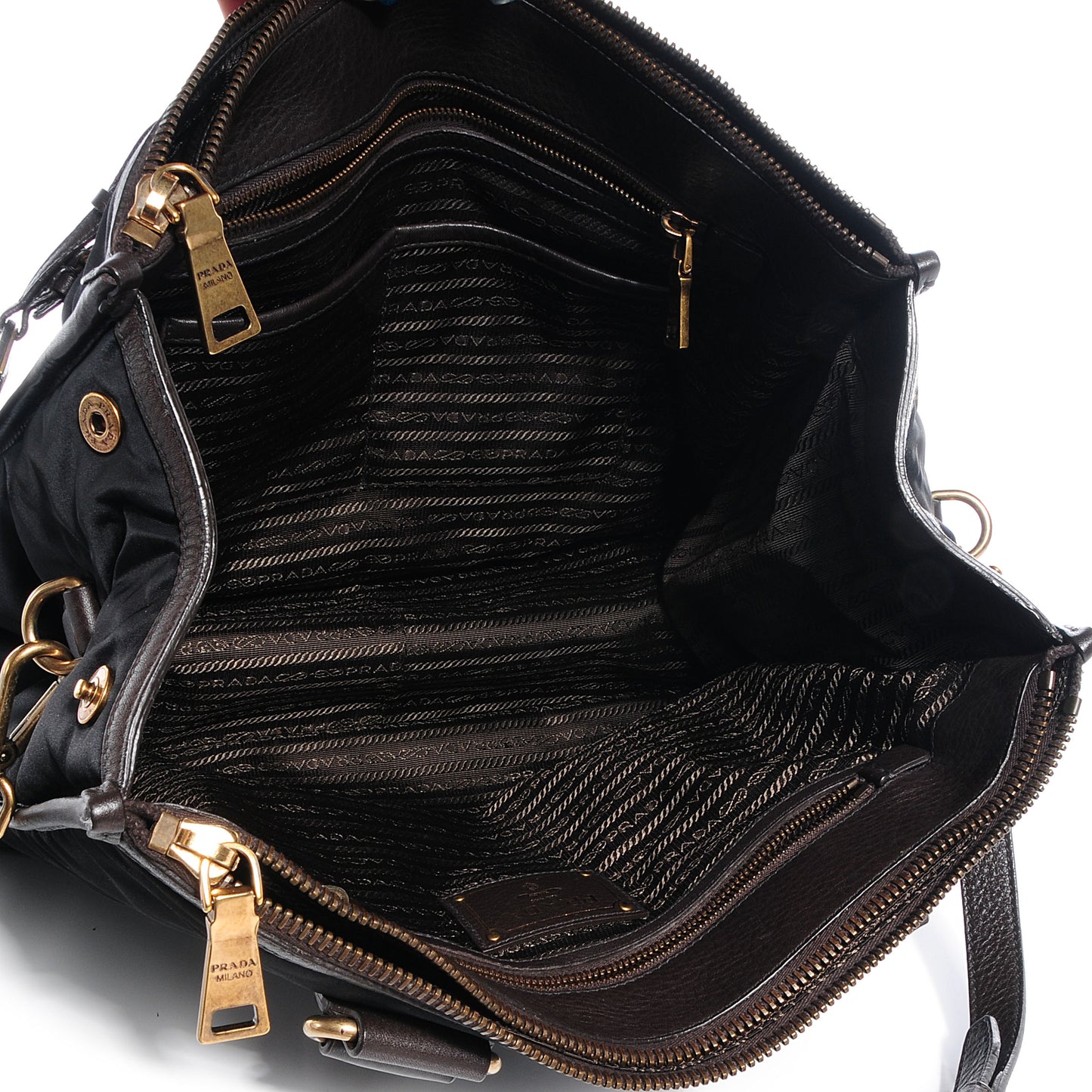 Tessuto Nylon Double Zip Logo Tote Nero Black