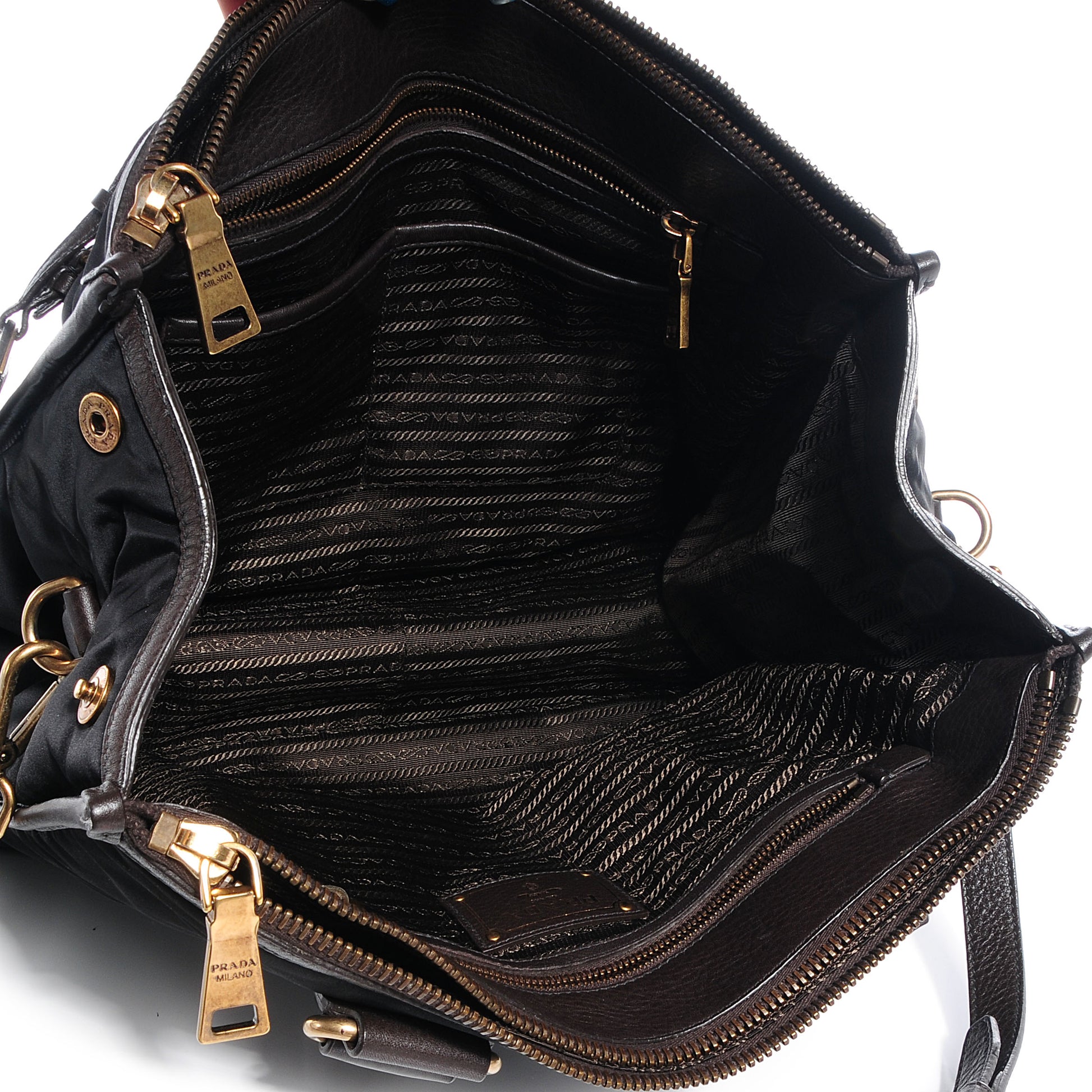 Prada Tessuto Nylon Double Zip Logo Tote Nero Black 5 of 11