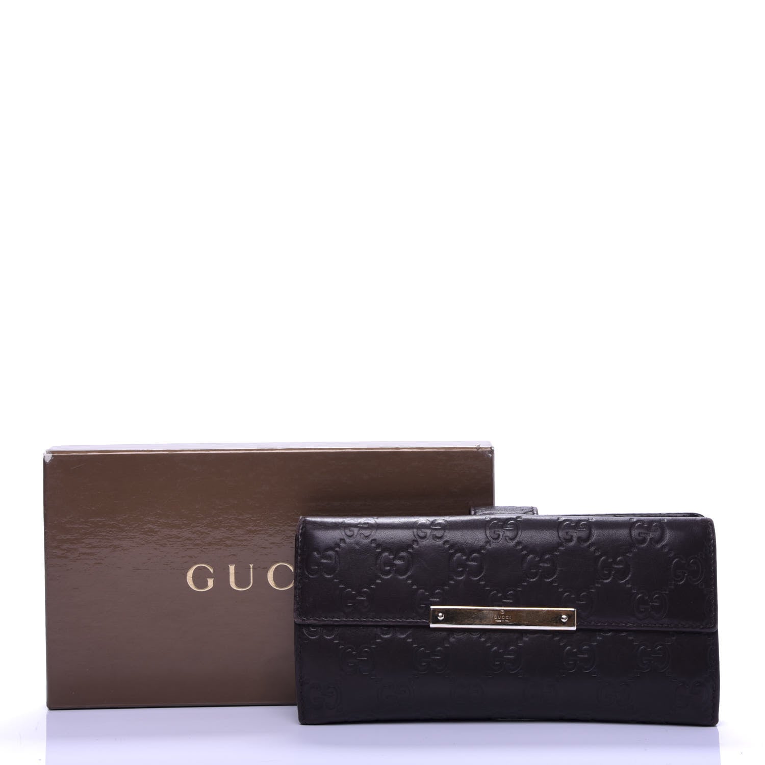 Gucci Guccissima Margaux Calfskin Metal Bar Continental Flap Wallet Chocolate 8 of 8