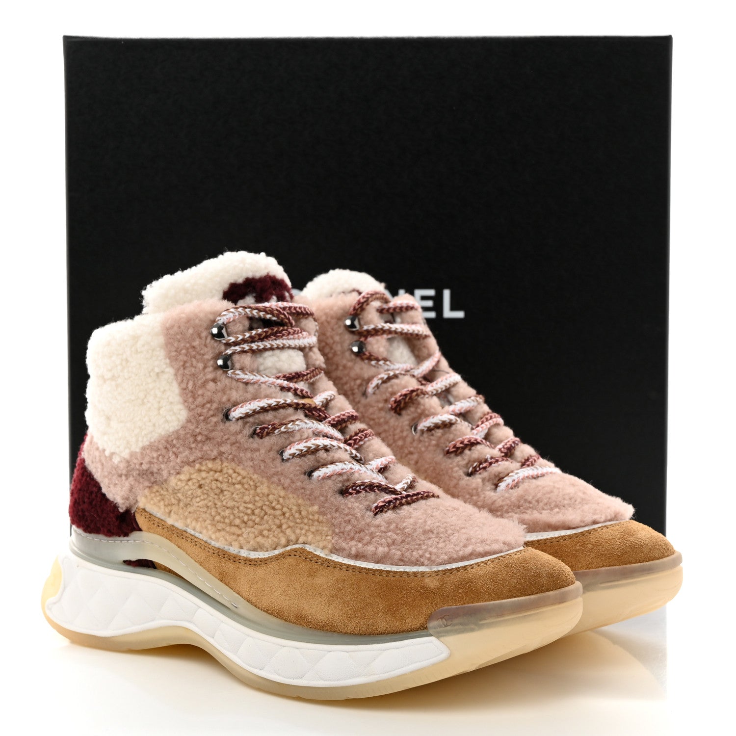 Chanel Shearling Suede CC High Top Sneakers 38.5 White Pink 9 of 9