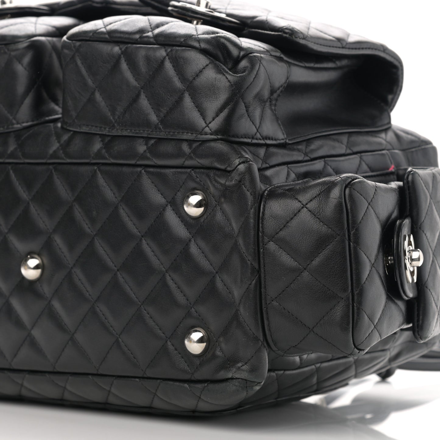 Calfskin Quilted Large Cambon Multipocket Reporter Black