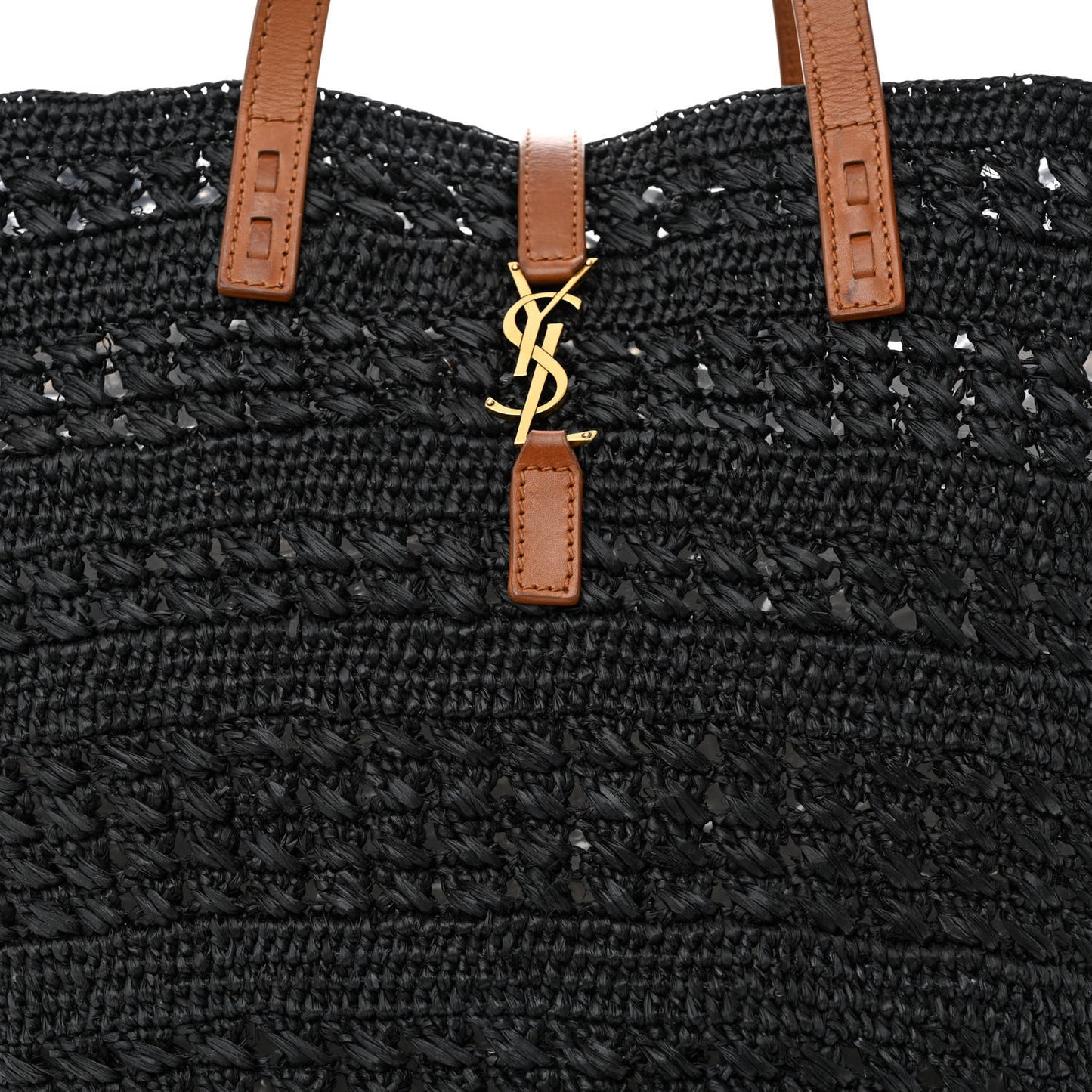Raffia Calfskin Medium Panier Tote Black