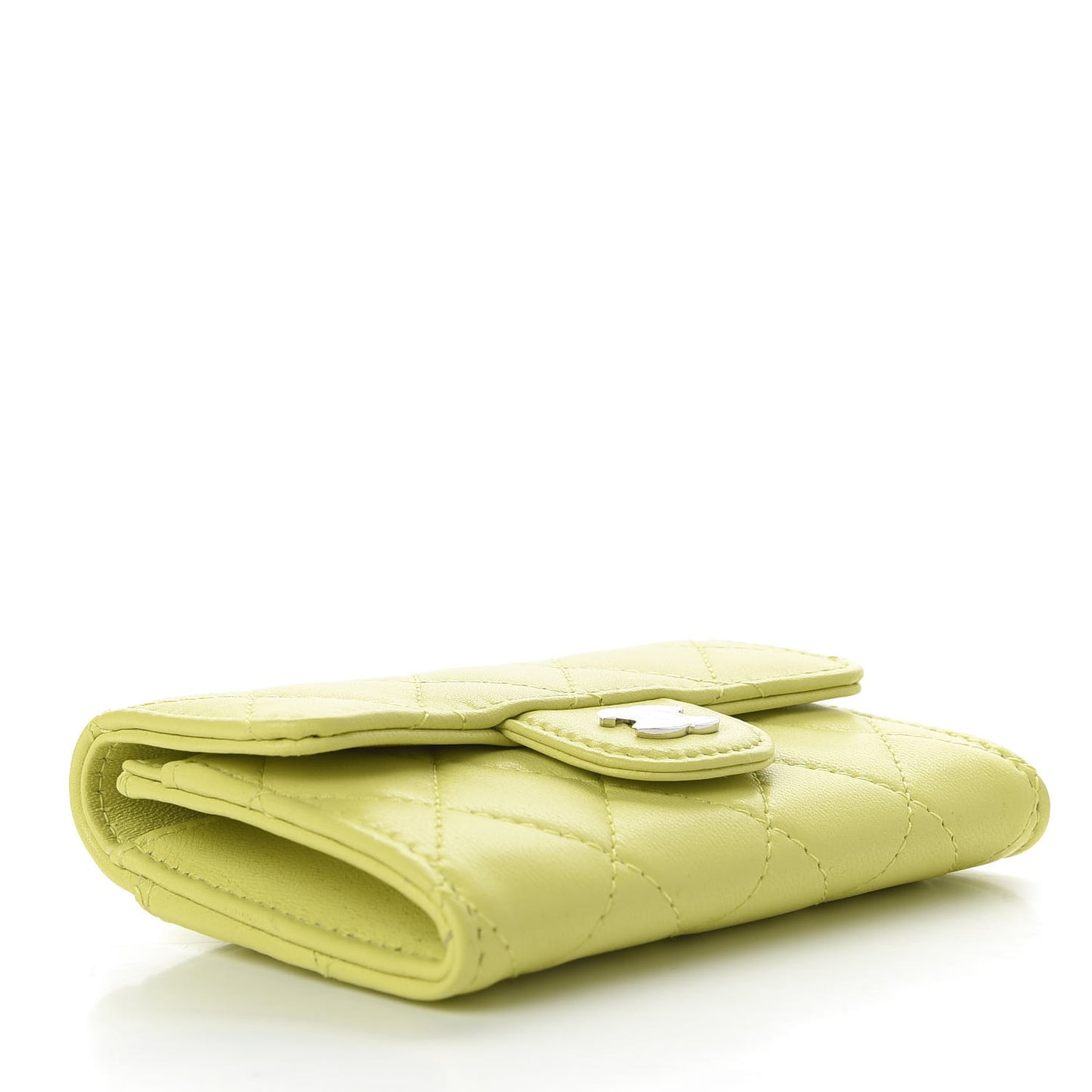 Lambskin Quilted Flap Card Holder Yellow